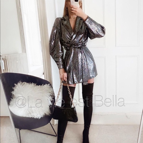 ZARA NWT BELTED SPARKLY JUMPSUIT - Picture 4 of 10